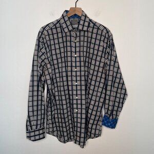 Thomas Dean Plaid Button‎ Up Shirt Size XL Cotton Contrast Cuff